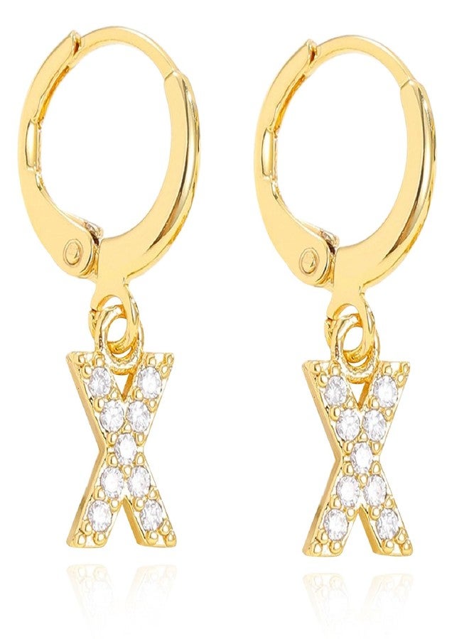 VDKIDKT Initial Hoop Earrings for Girls Women, 18K Gold Plated CZ Letter Small Huggie Hoop Earrings with Initial Dangle Earrings Jewelry Gifts for Girls (X) - Image 1